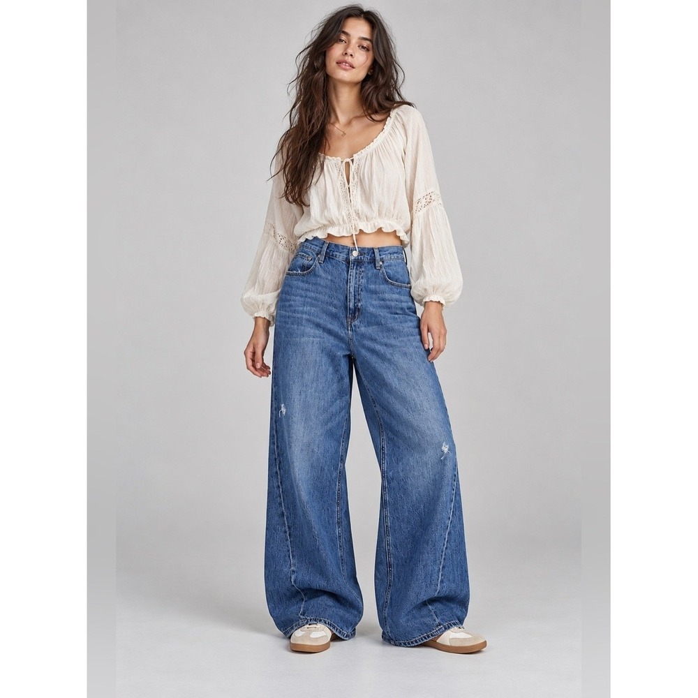 Anthropologie Pistola Ruby High Rise Palazzo Jeans Size 33 Baggy Wide Leg Boho